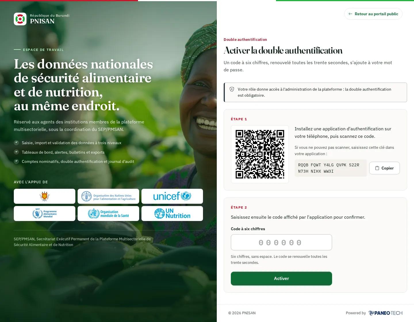 Mise en place de la double authentification : code graphique et clé