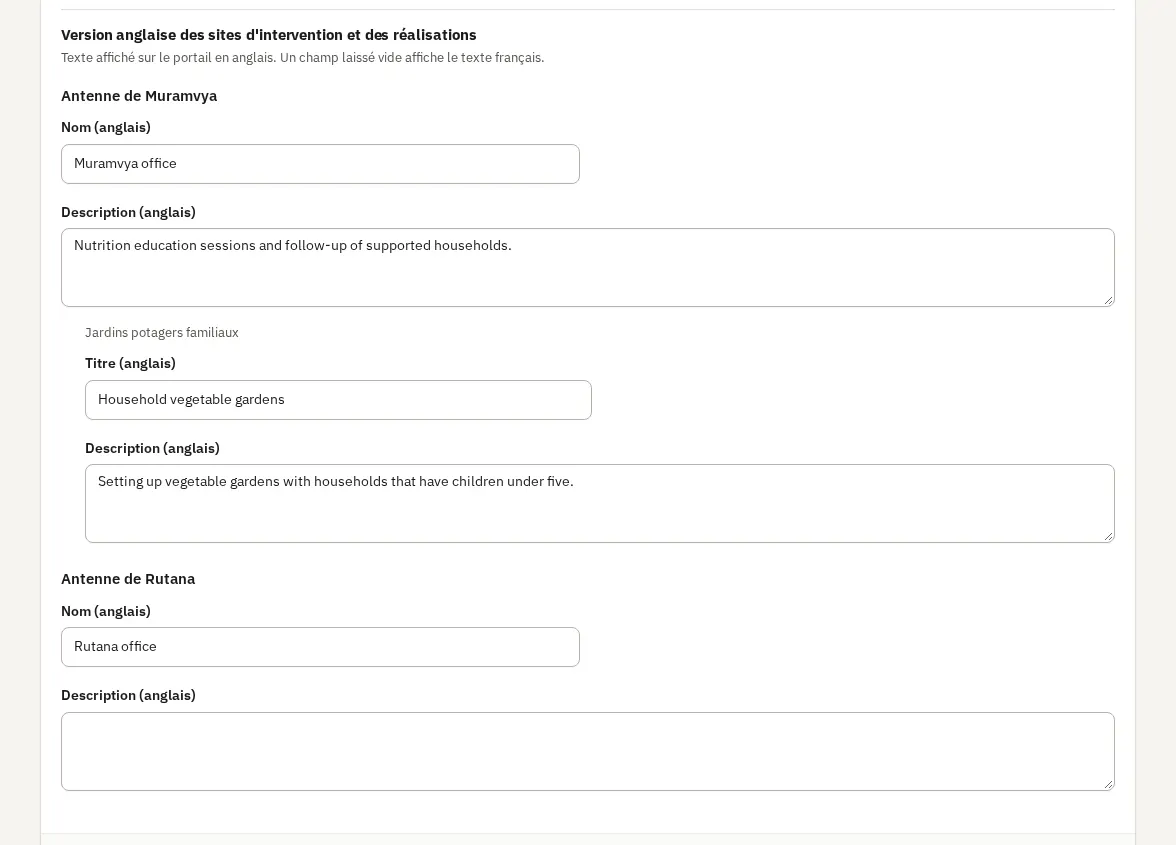 Version anglaise des sites d'intervention et des réalisations