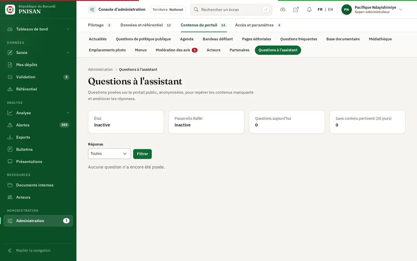 Écran Assistant du portail dans la console