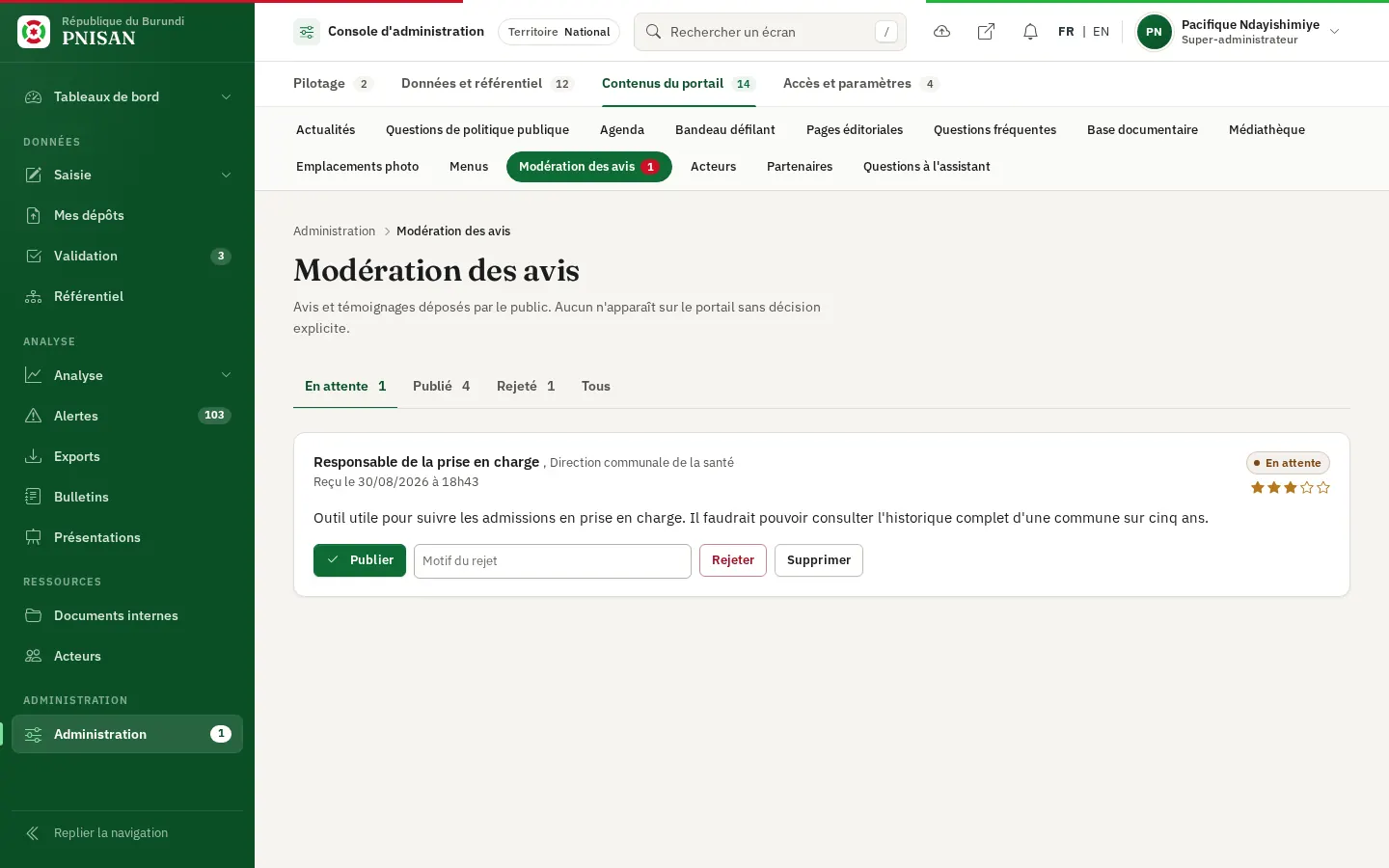 Modération des avis du public