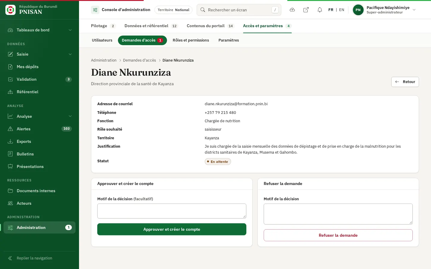Examen d'une demande d'accès : approuver ou refuser