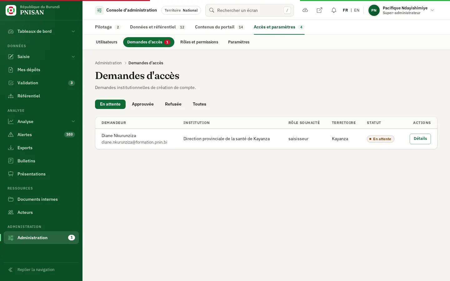 Demandes d'accès en attente