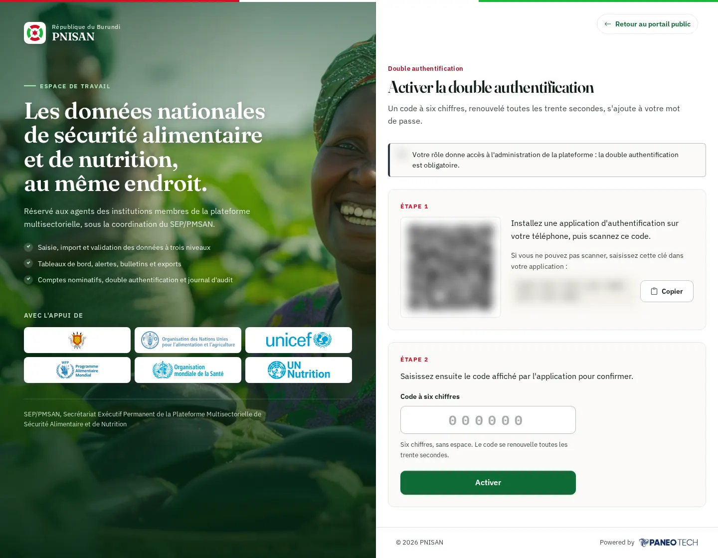 Activer la double authentification (code graphique et clé masqués)