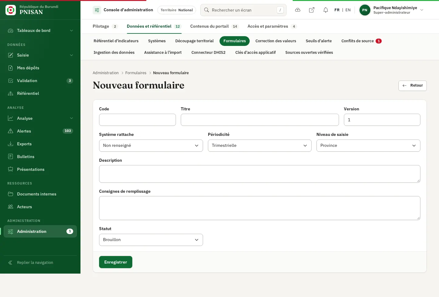 En-tête d'un nouveau formulaire