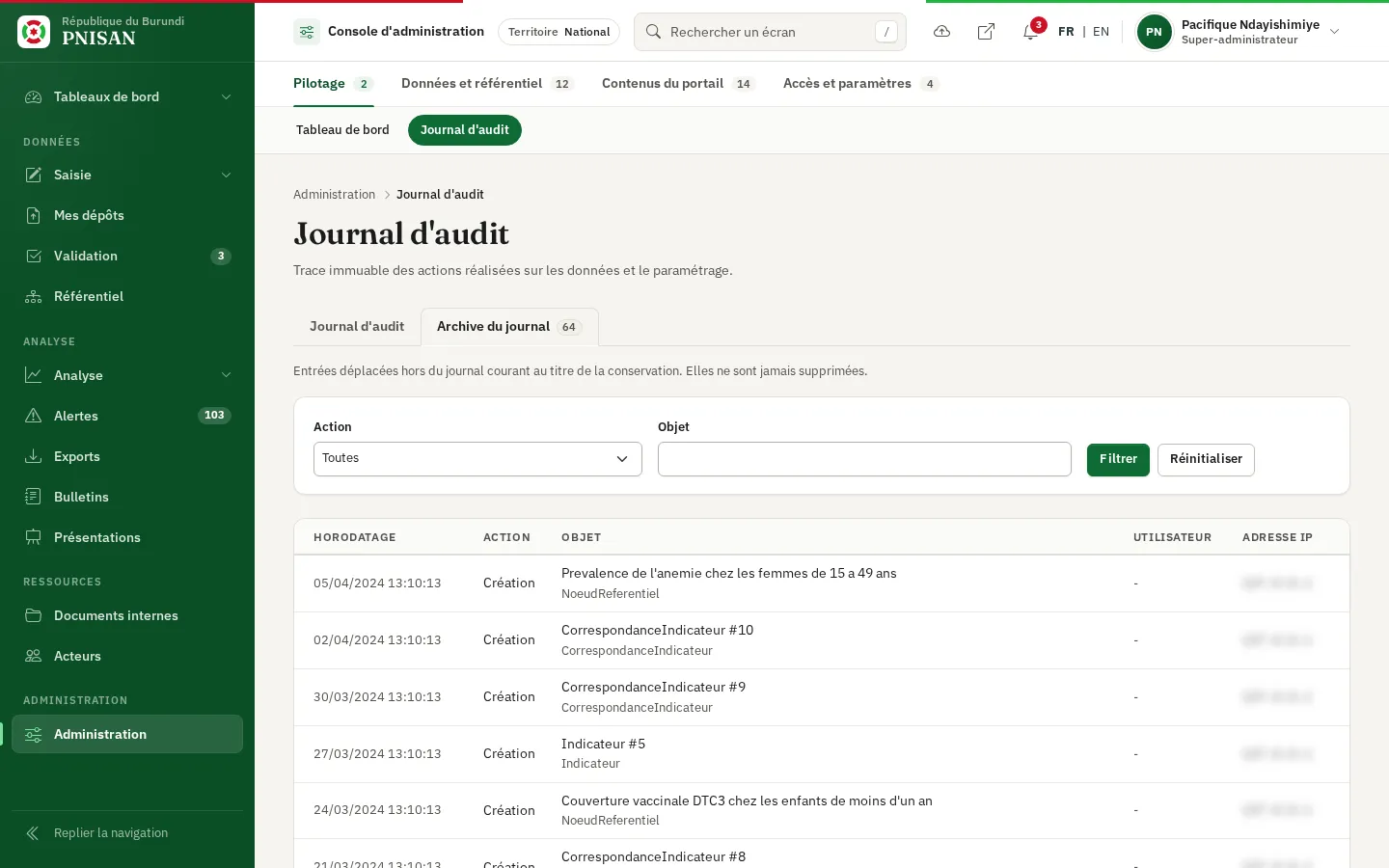Onglet Archive du journal avec son badge