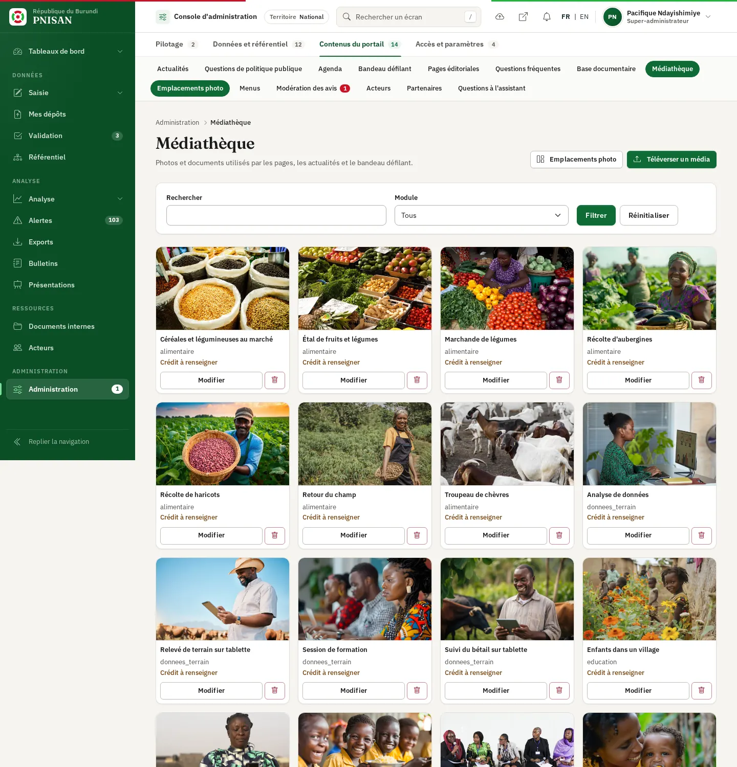 Médiathèque : grille des vignettes et filtres