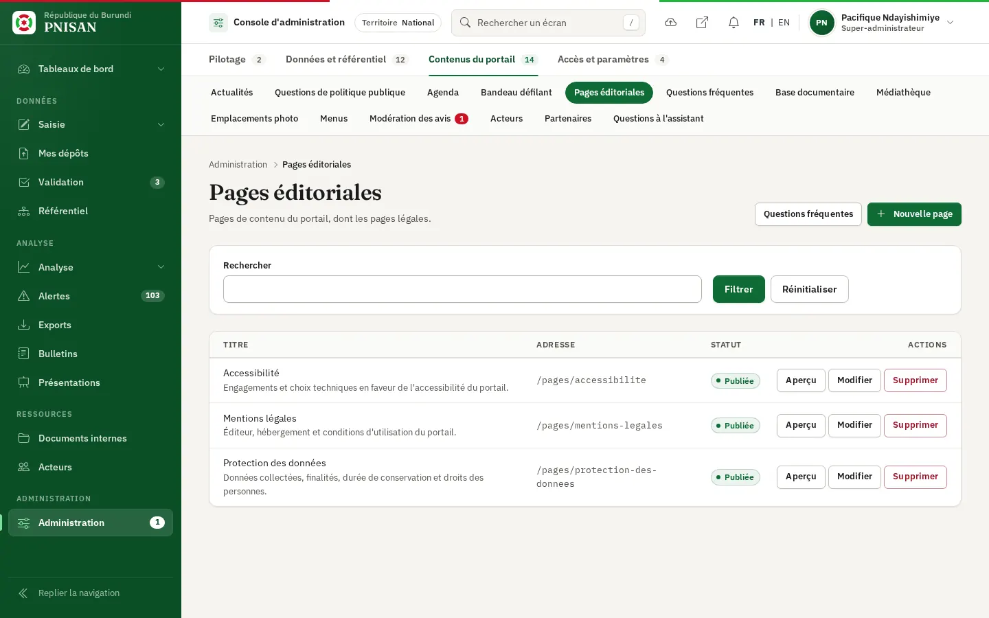 Liste des pages éditoriales