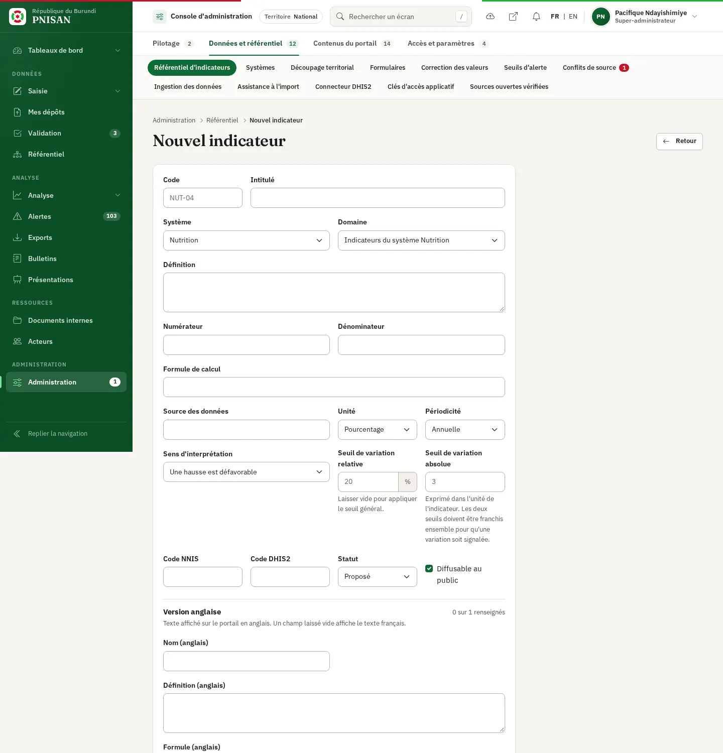 Fiche de création d'un indicateur