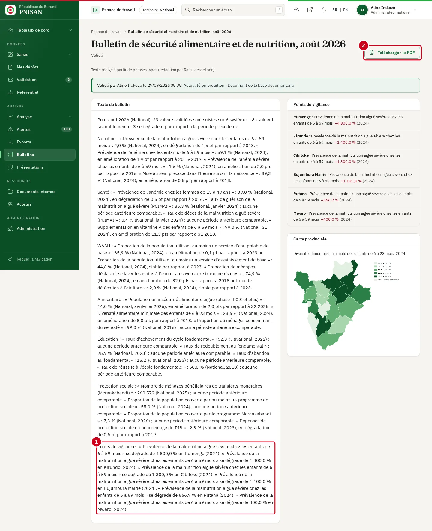 Relecture d'un projet de bulletin : texte et chiffres clés