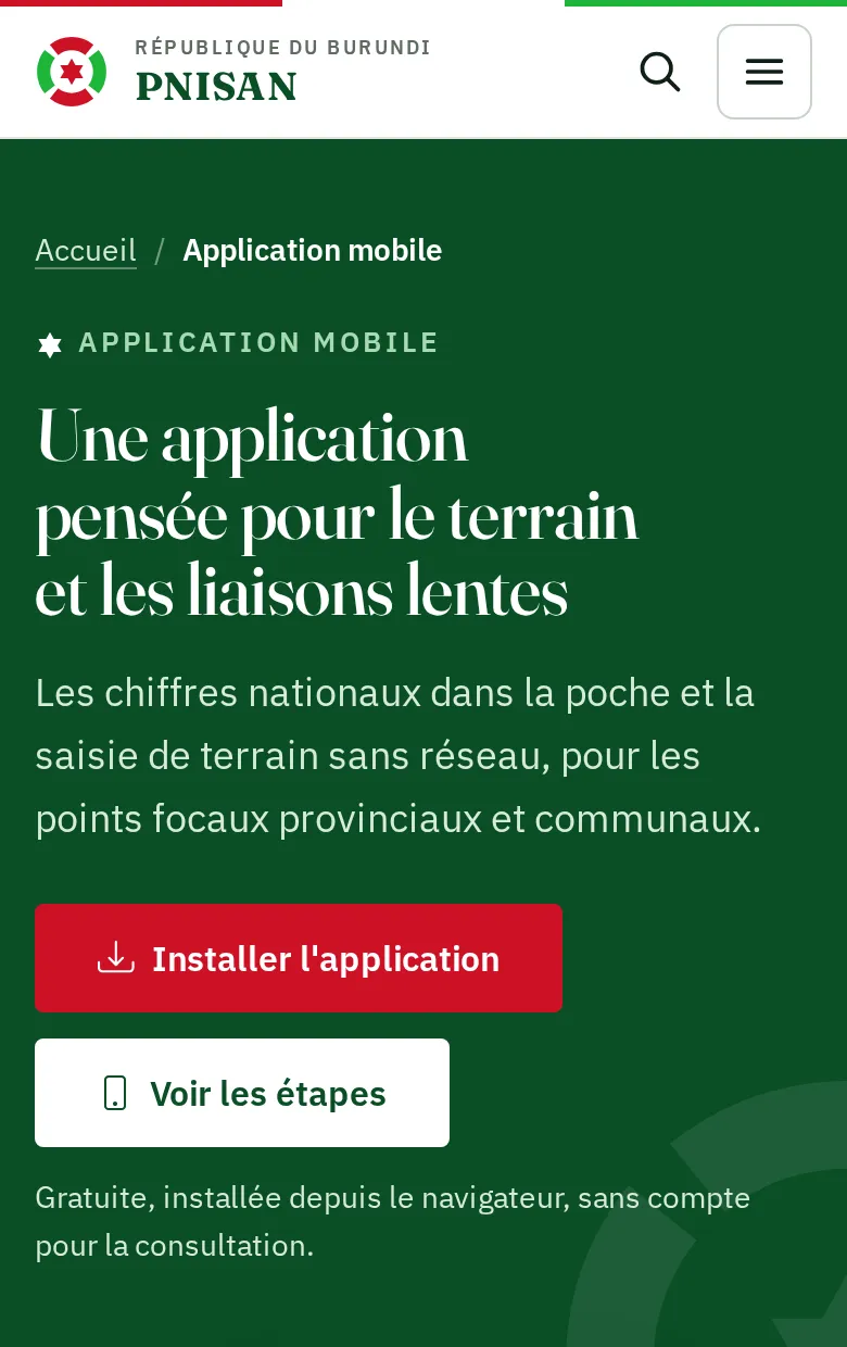 Page Application sur téléphone : en-tête avec le bouton Installer l'application