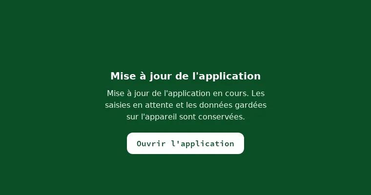 Écran Mise à jour de l'application