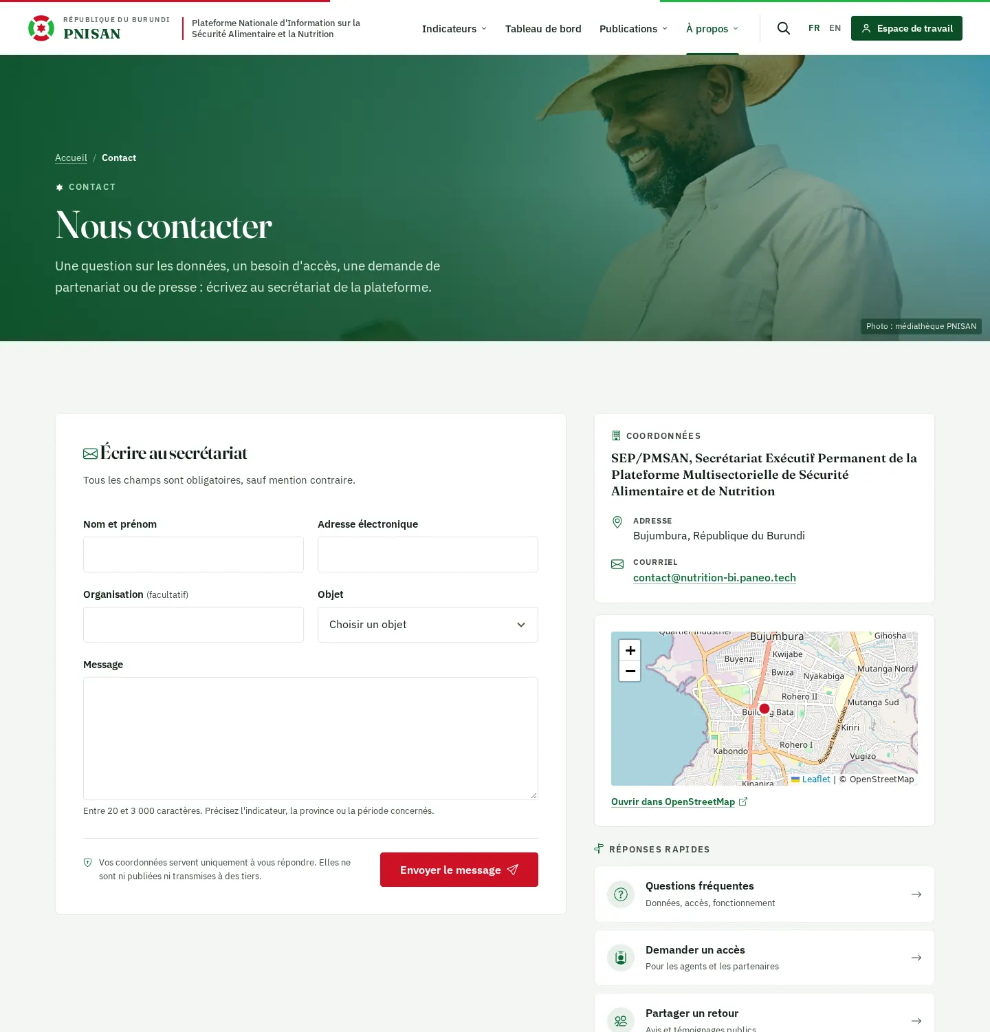 Page Contact : formulaire et coordonnées