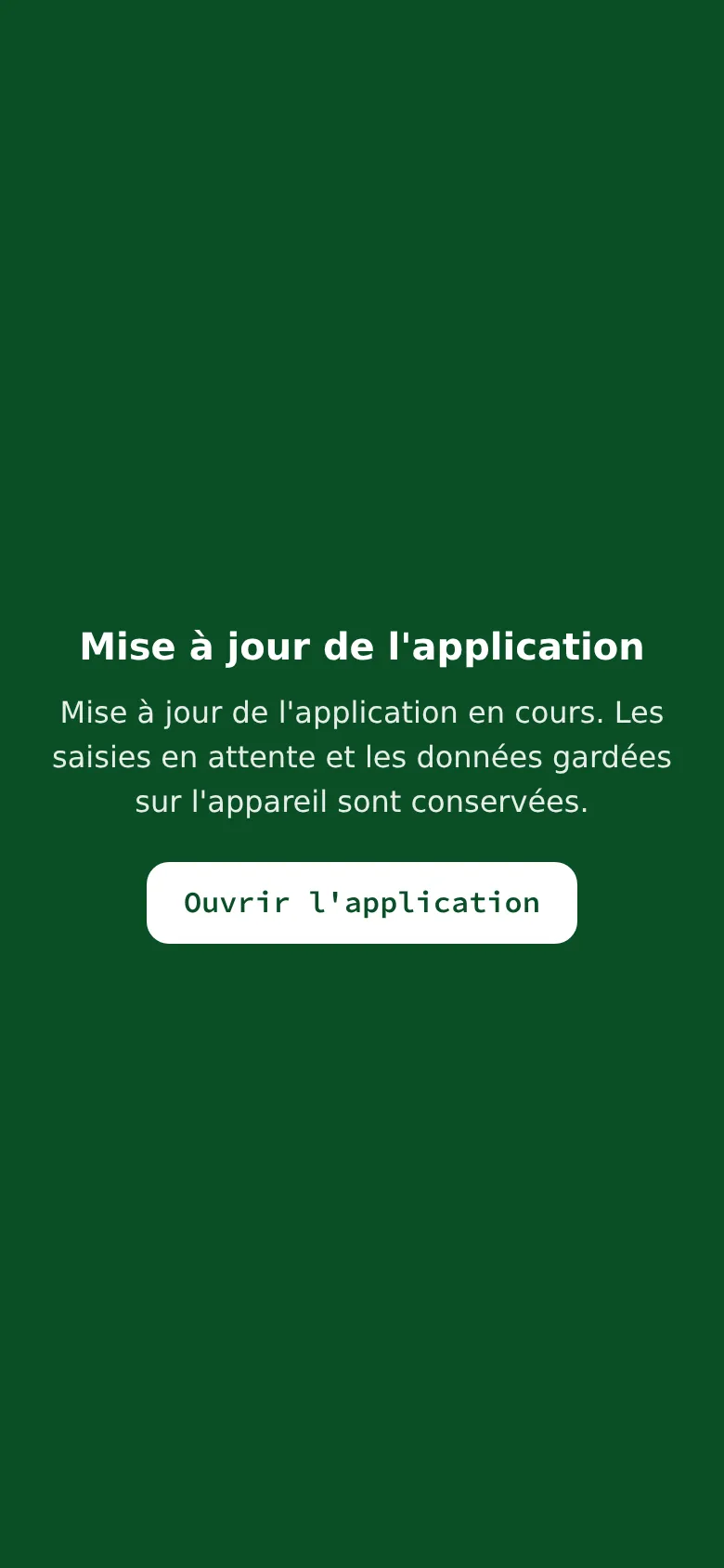 Écran Mise à jour de l'application sur téléphone