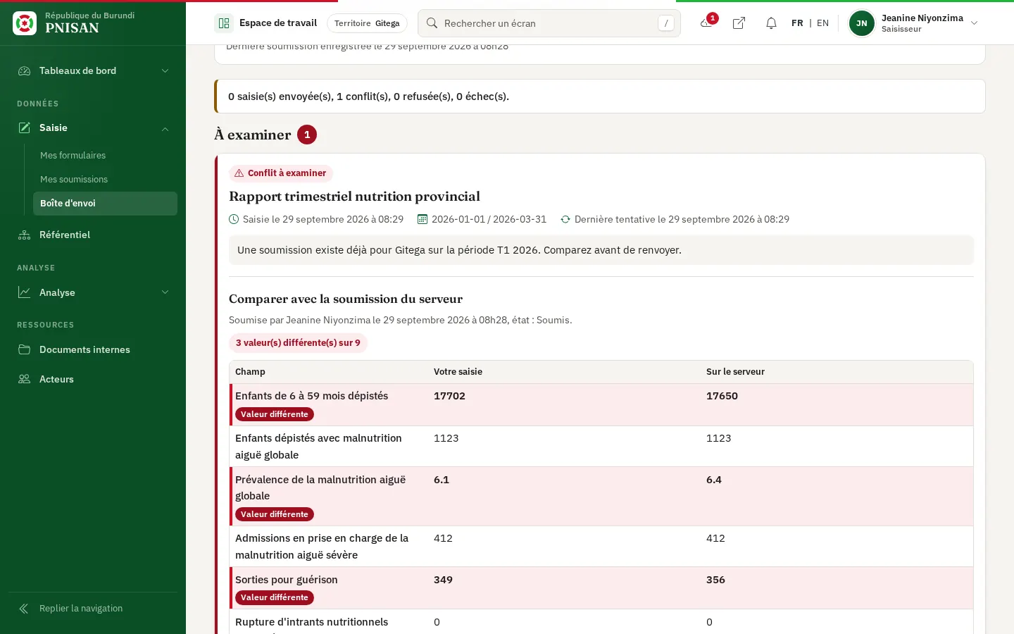 Comparer avec la soumission du serveur