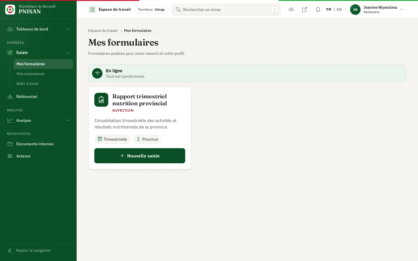 Formulaires publiés et brouillons en cours